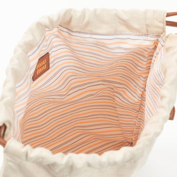 Miu Miu SS/24 Beige Canvas Logo-Embroidered Drawstring Pouch - Picture 9 of 11